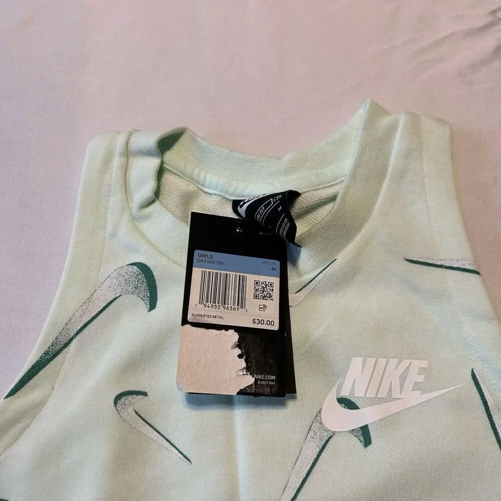 Nike Tank Top Girl's Large Lite Teal All Over Print Cotton Slim-Fit Pullover